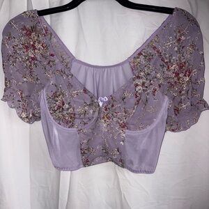 Elegant Floral Sheer Blouse in Lavender